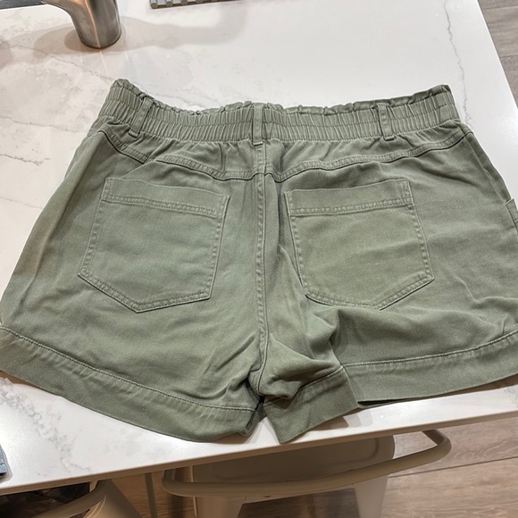 Women’s Button-Front High Waisted Shorts in Rust Orange and Olive Green - Picture 3 of 5